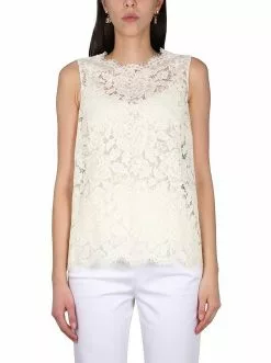 Dolce & Gabbana Logoed Stretch Lace Top