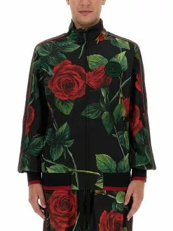 Dolce & Gabbana Sweatshirt With Zipper And Rose Print