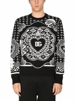 Dolce & Gabbana Jacquard Logo Crew Neck Sweater