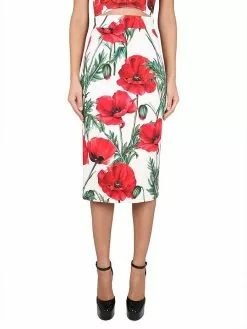 Dolce & Gabbana Poppy Print Longuette Skirt